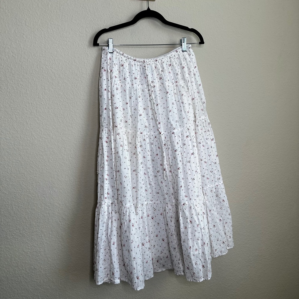 Princess Polly White Floral Swiss Dot Tiered Maxi Skirt US 6 Boho Cottagecore
